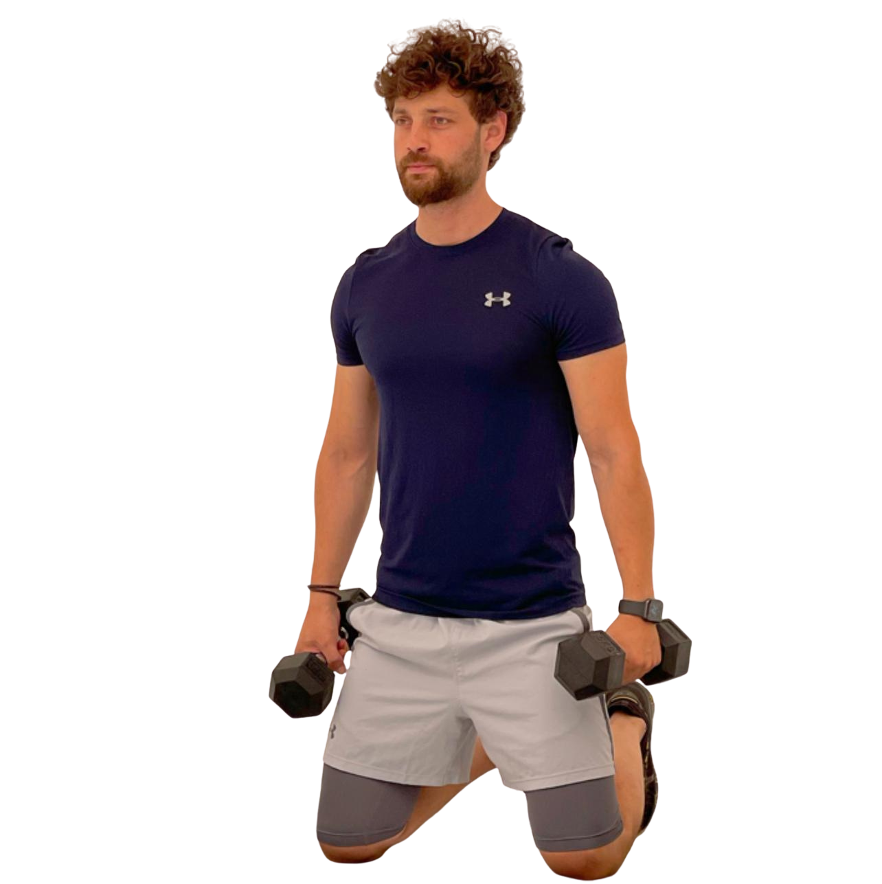 Personal trainer training with dumbbells